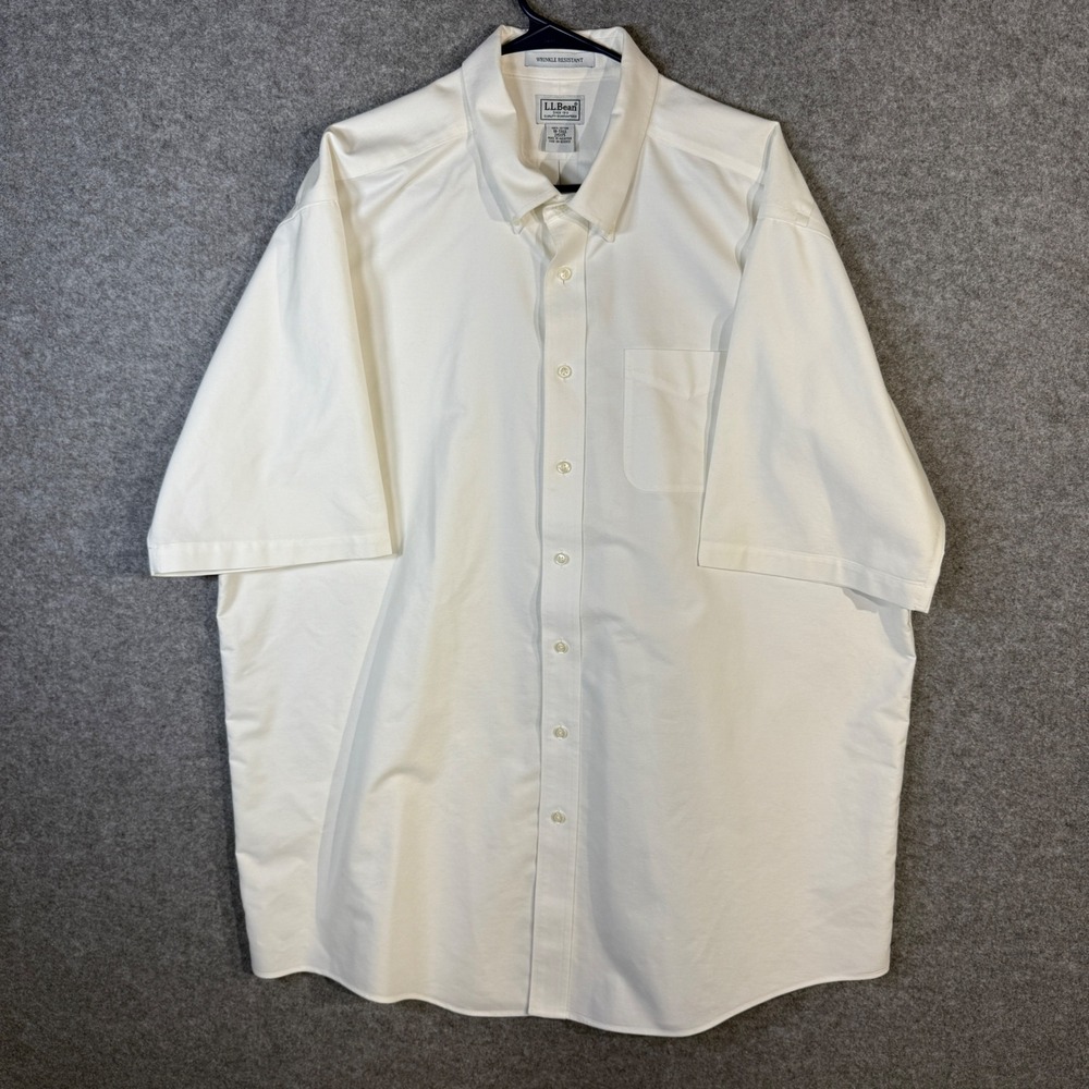 L.L.Bean Mens 18-Tall White Short Sleeve Button Down Wrinkle Resistant Shirt